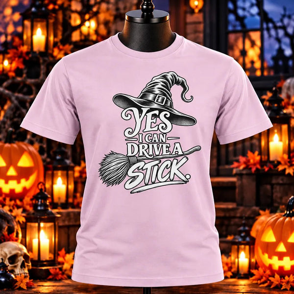 Yes I Can Drive a Stick Funny Witch Halloween Tee