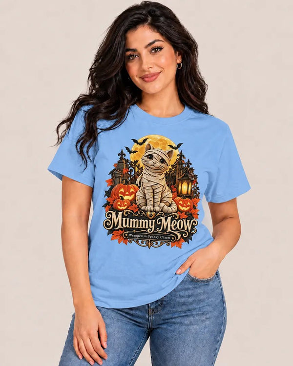 Mummy Meow Wrapped in Spooky Charm Tee