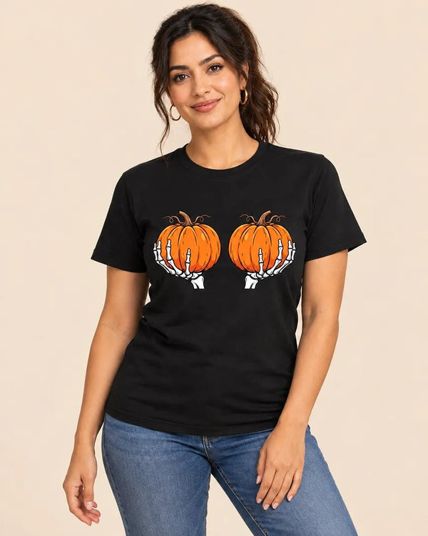 Skeleton Hands Pumpkin Halloween Graphic Tee