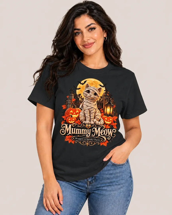 Mummy Meow Wrapped in Spooky Charm Tee