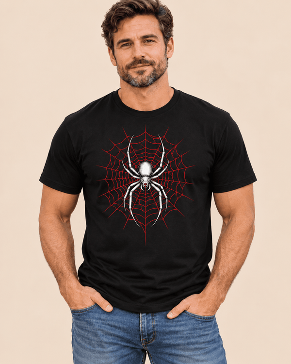White Spider Red Web Halloween Tee
