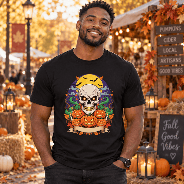 Skull and Pumpkins Halloween Horror Graphic Tee