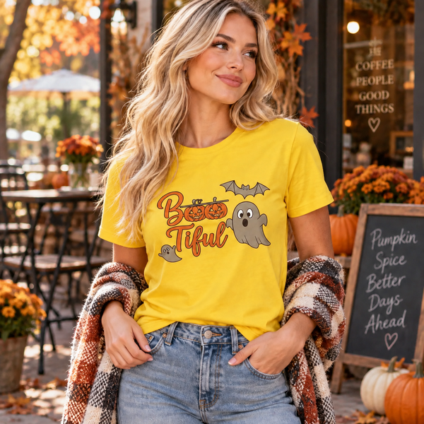 Boo-Tiful Ghost Pumpkin Halloween Graphic Tee