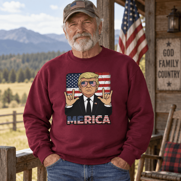 Trump Merica Sweatshirt, Funny Patriotic American Flag Pullover