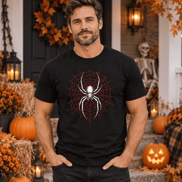 White Spider Red Web Halloween Tee