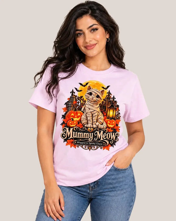 Mummy Meow Wrapped in Spooky Charm Tee