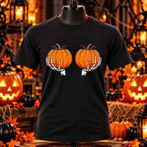 Skeleton Hands Pumpkin Halloween Graphic Tee