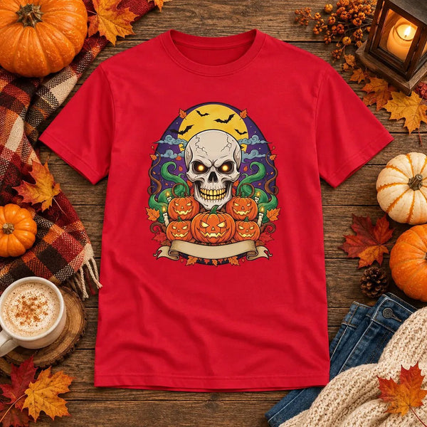 Skull and Pumpkins Halloween Horror Graphic Tee