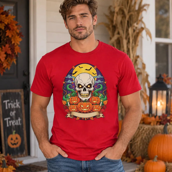 Skull and Pumpkins Halloween Horror Graphic Tee
