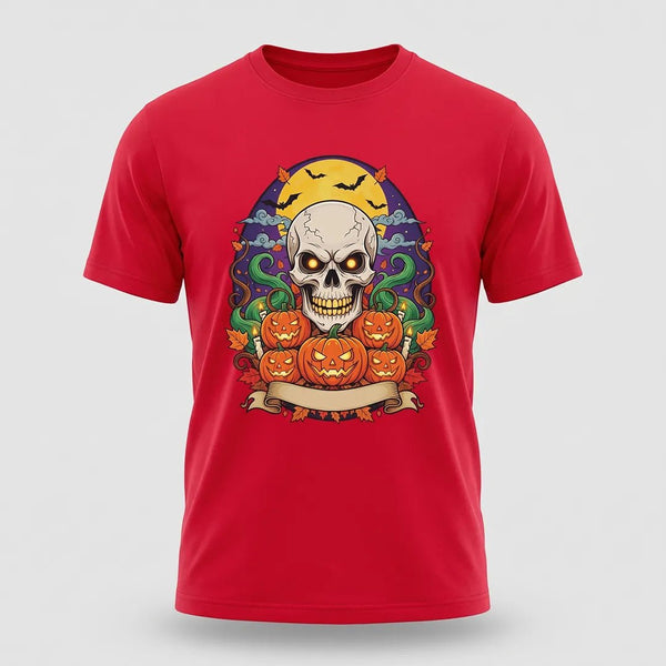 Skull and Pumpkins Halloween Horror Graphic Tee