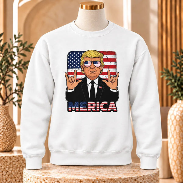 Trump Merica Sweatshirt, Funny Patriotic American Flag Pullover