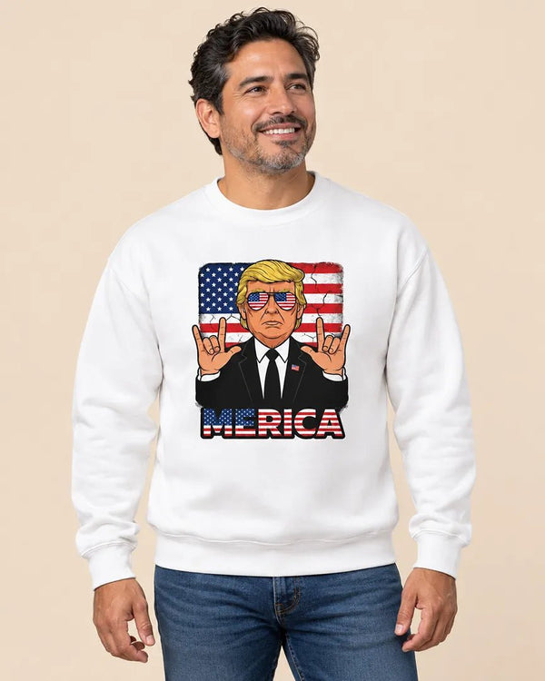 Trump Merica Sweatshirt, Funny Patriotic American Flag Pullover