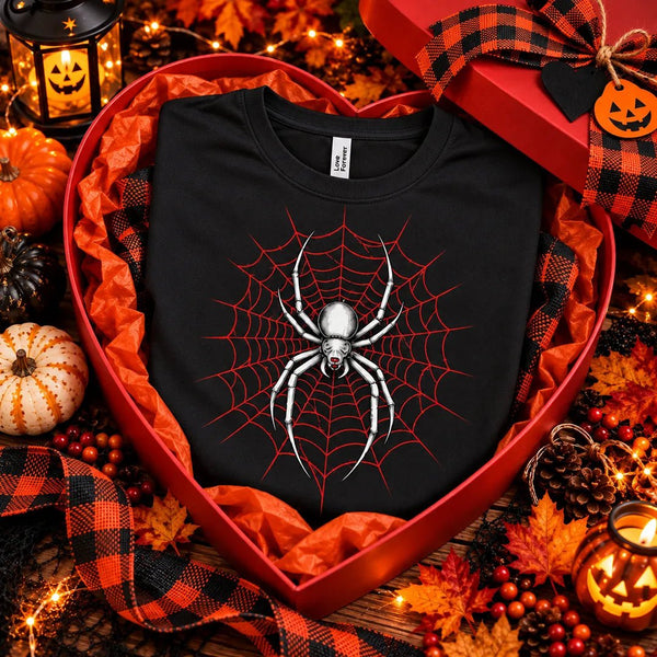 White Spider Red Web Halloween Tee