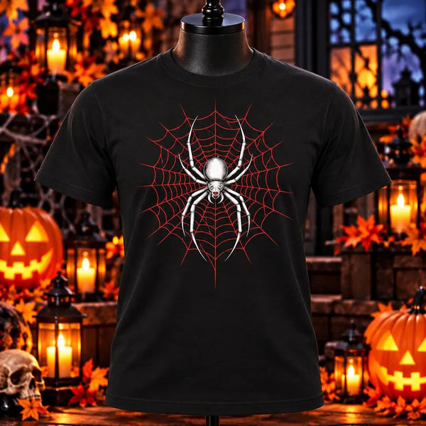 White Spider Red Web Halloween Tee