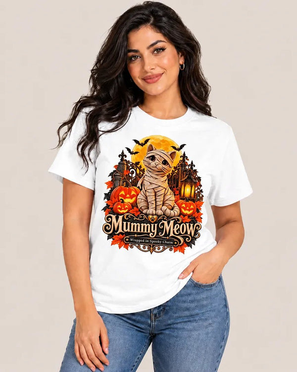 Mummy Meow Wrapped in Spooky Charm Tee